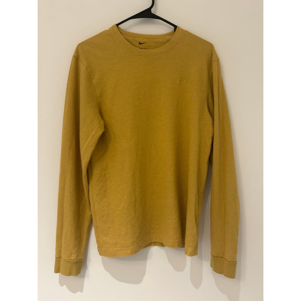 Nike Dri-FIT Mens Small Long Sleeve Training Shirt Mustard Yellow Swoosh Logo - Picture 6 of 8